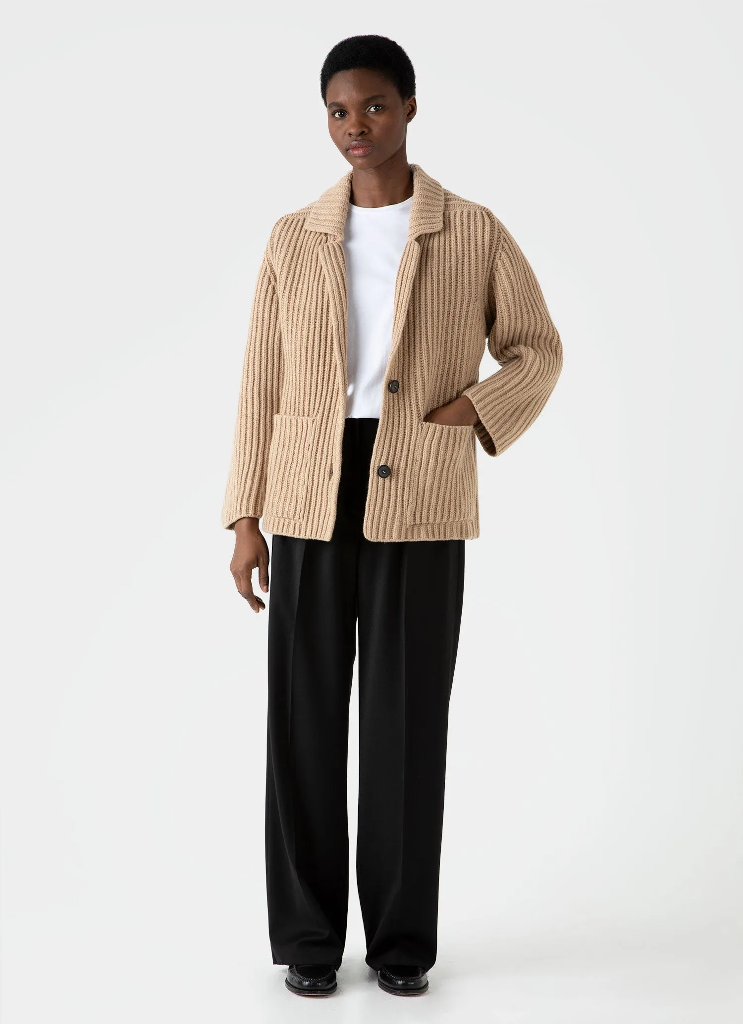 Women's Knitted Cardigan in Light Camel