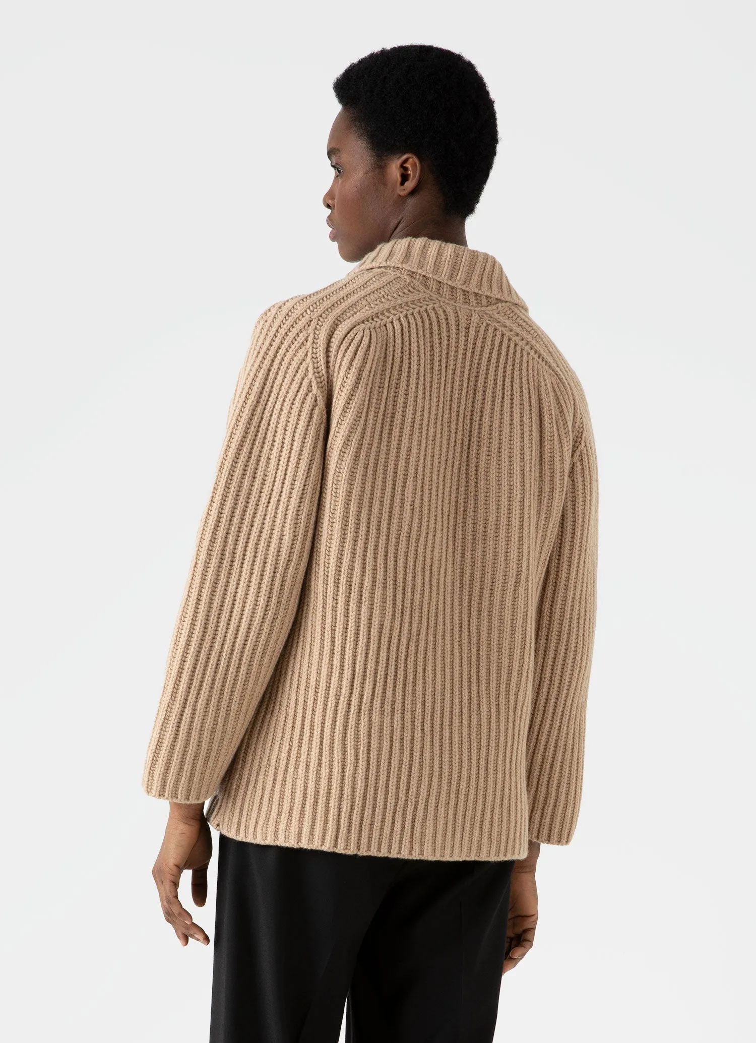 Women's Knitted Cardigan in Light Camel