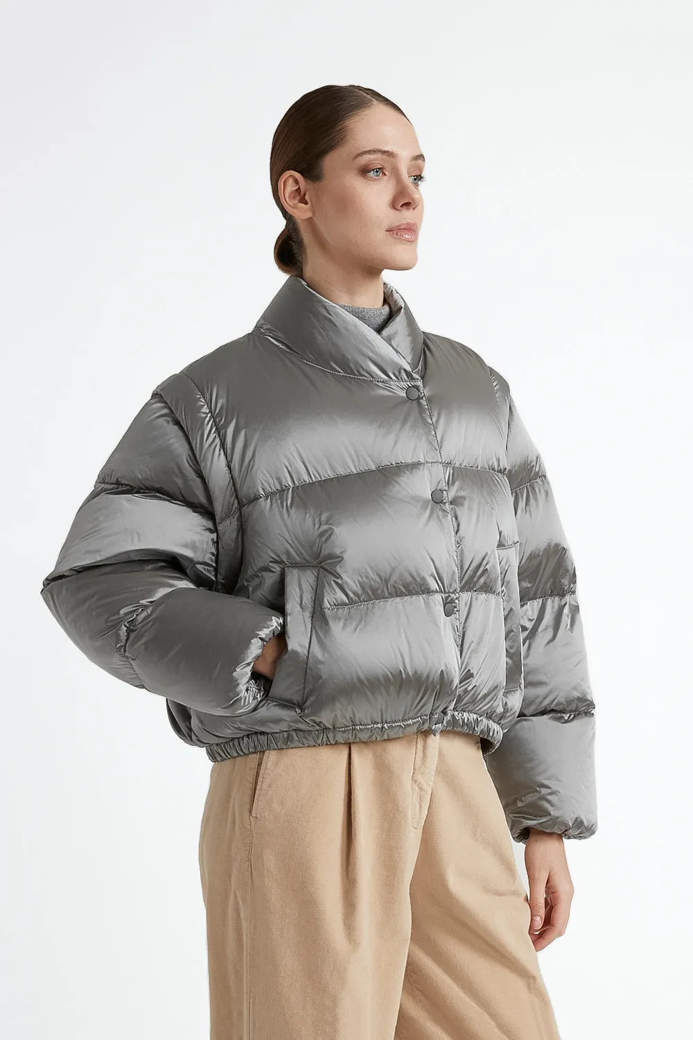 WR iridescent nylon twill puffer jacket