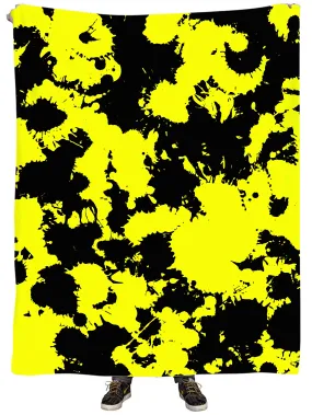 Yellow and Black Paint Splatter Plush Blanket