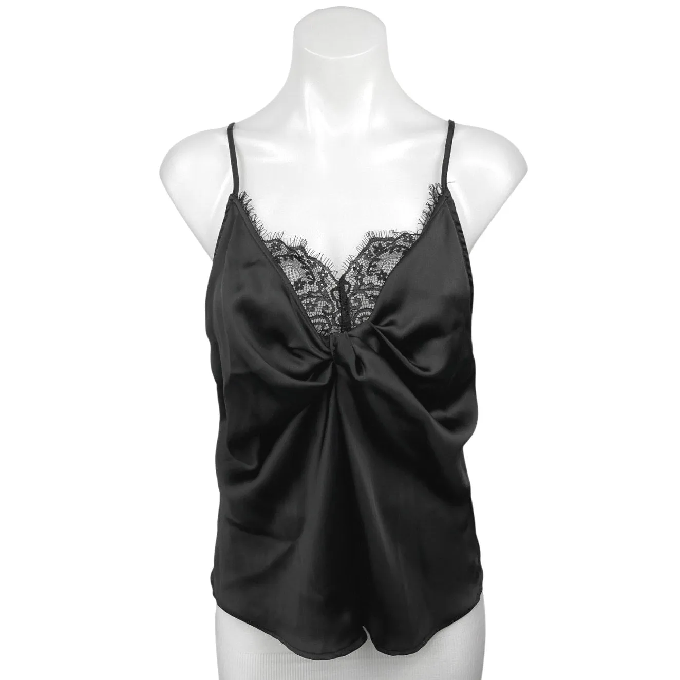 Zara Black Silk Satin Floral Sleeveless Lace Twist Front Camisole Tank Top Sz S